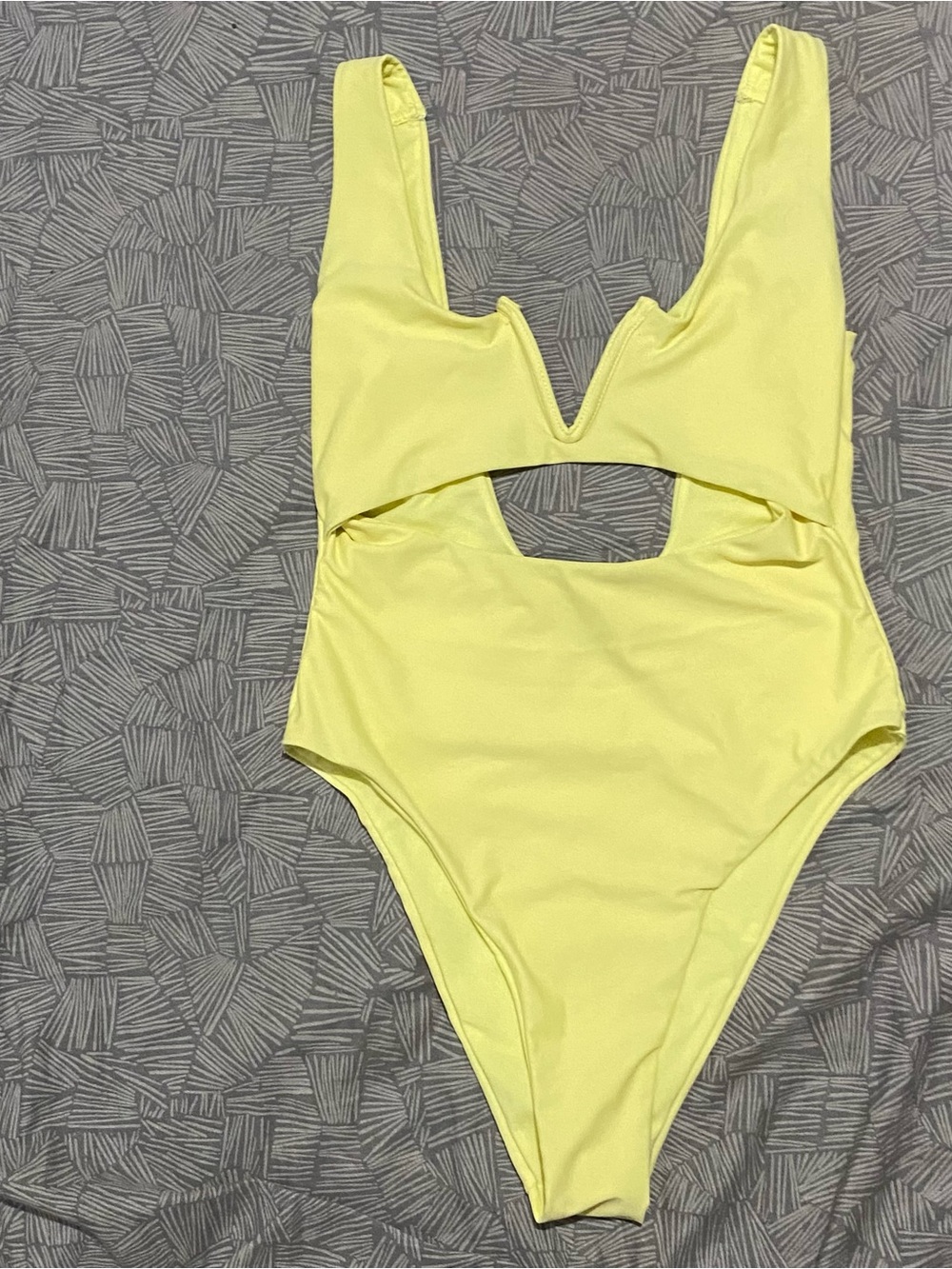 Yellow V-Cut One-Piece Swimsuit with Front Cutout